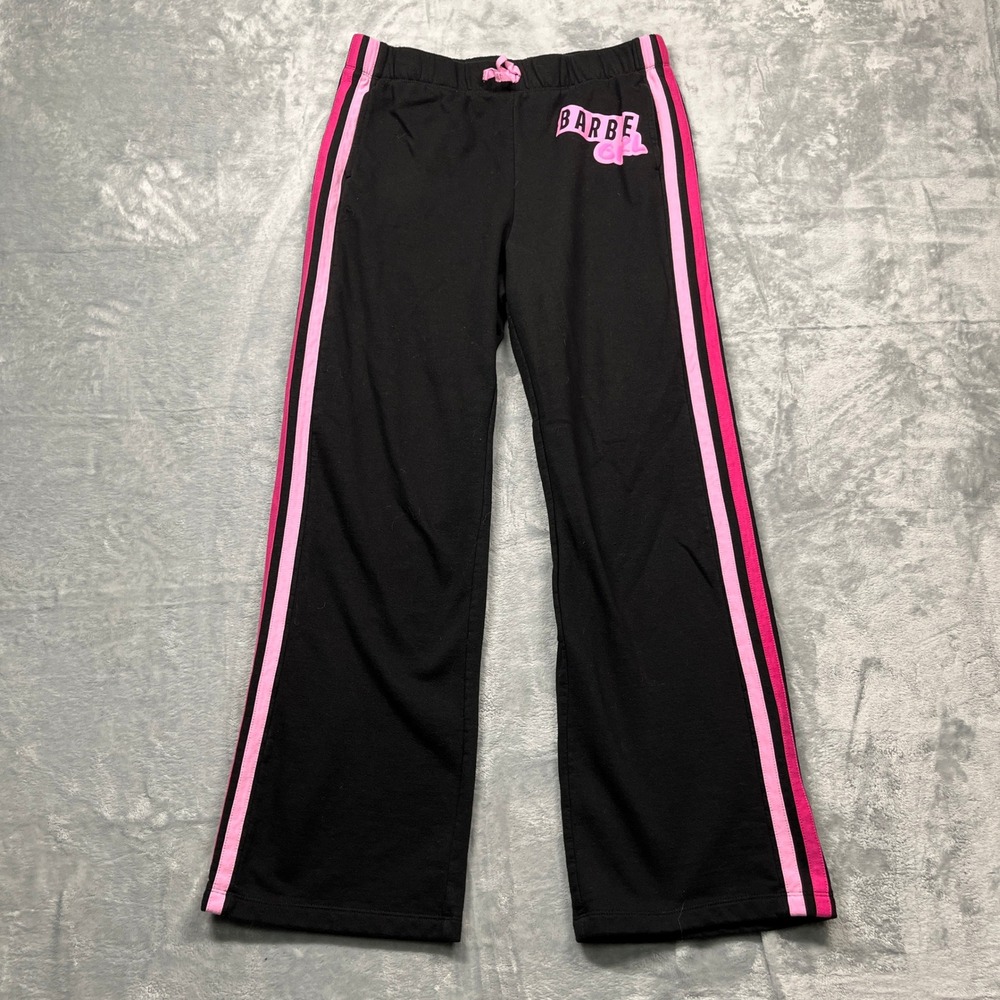 Barbie Sweatpants Girls Size XXL 18 Black Pink Striped Graphic Barbie Girl Pants